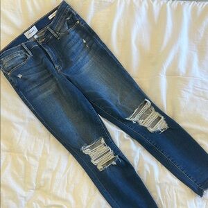 Frame Le High Skinny Crop Blue Distressed Jeans